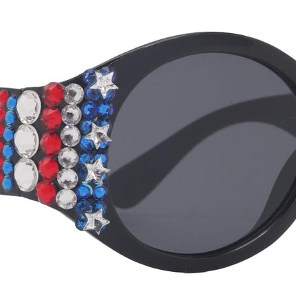 Freedom Shine, Bling Women’s Sunglasses with Genuine European Crystals, US Flag Colors,  Oval Frame, NY Fifth Avenue