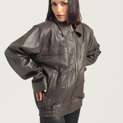 Oversized Dark Brown Bomber Jacket Retro Leather Jacket Handcrafted & Designed by Ox and Bulls