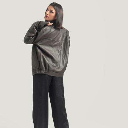 Oversized Women's Dark Brown Jacket Retro Bomber  Women's Leather Jacket Handcrafted & Designed by Ox and Bulls
