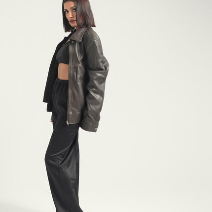 Oversized Women's Dark Brown Jacket Retro Bomber  Women's Leather Jacket Handcrafted & Designed by Ox and Bulls