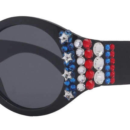 Freedom Shine, Bling Women’s Sunglasses with Genuine European Crystals, US Flag Colors,  Oval Frame, NY Fifth Avenue