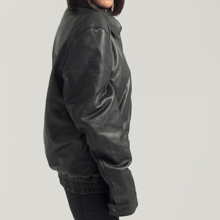 Oversized Baggy Women's Black Classic Bikers Jacket for Women's Retro Bomber Leather Jacket Handcrafted & Designed by Ox and Bulls
