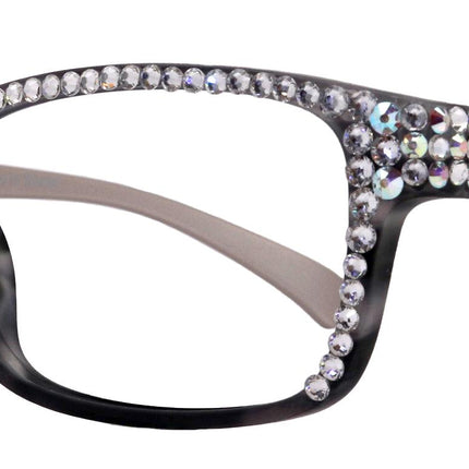 Olivia, BLING (Blue Light Glasses) Women Reading Glasses Adorned with (Full Top) (Clear) Genuine European Crystals. Square, NY Fifth Avenue.