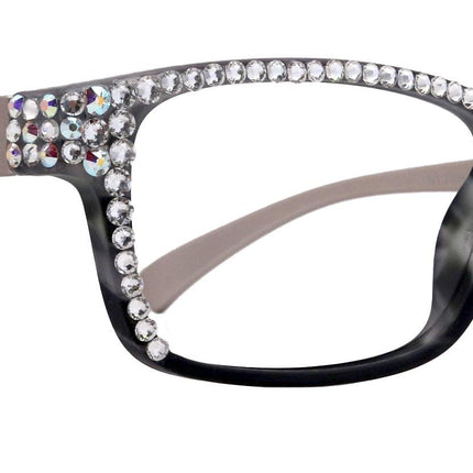 Olivia, BLING (Blue Light Glasses) Women Reading Glasses Adorned with (Full Top) (Clear) Genuine European Crystals. Square, NY Fifth Avenue.
