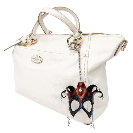 Court Jester - 5 Point Leather Mini Mask – Handcrafted Charm for Rearview Mirrors, Handbags, Lanyards, Party Favors & More