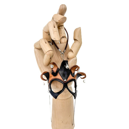 Court Jester - 5 Point Leather Mini Mask – Handcrafted Charm for Rearview Mirrors, Handbags, Lanyards, Party Favors & More