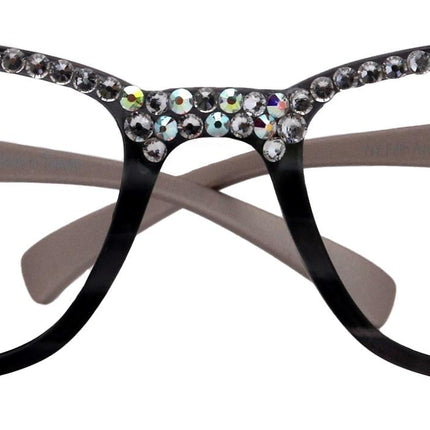 Olivia, BLING (Blue Light Glasses) Women Reading Glasses Adorned with (Full Top) (Clear) Genuine European Crystals. Square, NY Fifth Avenue.