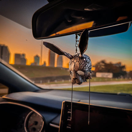 Geometric Bunny Leather Mini Mask – Handcrafted Charm for Rearview Mirrors, Handbags, Lanyards, Party Favors & More