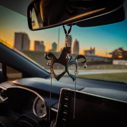 Court Jester - 3 Point Leather Mini Mask – Handcrafted Charm for Rearview Mirrors, Handbags, Lanyards, Party Favors & More