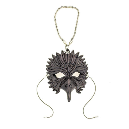 Elegant Raven Leather Mini Mask – Handcrafted Charm for Rearview Mirrors, Handbags, Lanyards, Party Favors & More