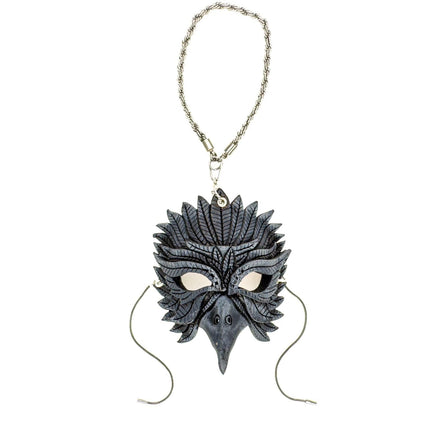 Elegant Raven Leather Mini Mask – Handcrafted Charm for Rearview Mirrors, Handbags, Lanyards, Party Favors & More