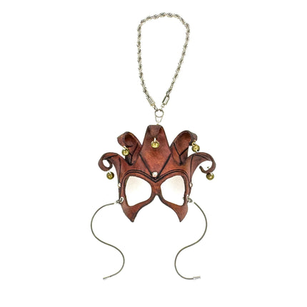 Court Jester - 5 Point Leather Mini Mask – Handcrafted Charm for Rearview Mirrors, Handbags, Lanyards, Party Favors & More