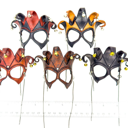 Court Jester - 5 Point Leather Mini Mask – Handcrafted Charm for Rearview Mirrors, Handbags, Lanyards, Party Favors & More