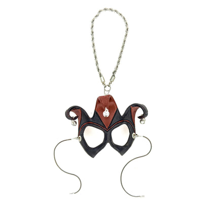 Court Jester - 3 Point Leather Mini Mask – Handcrafted Charm for Rearview Mirrors, Handbags, Lanyards, Party Favors & More