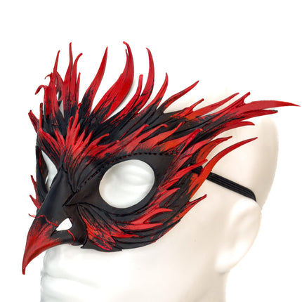 Layered Red Phoenix Handmade Genuine Leather Mask