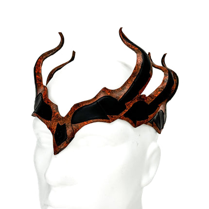 Rust Colored Masquerade Crown of Handmade Genuine Leather in  Green and Black