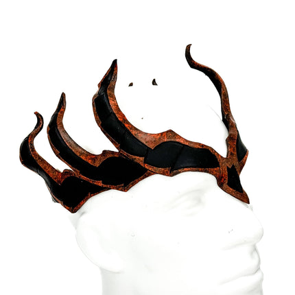 Rust Colored Masquerade Crown of Handmade Genuine Leather in  Green and Black