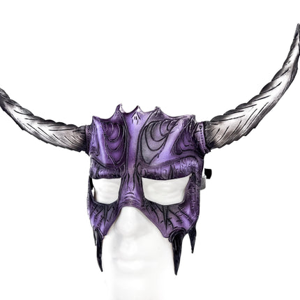 Handmade Genuine Leather Mask with Horns in Purple and White  The Horned Beast