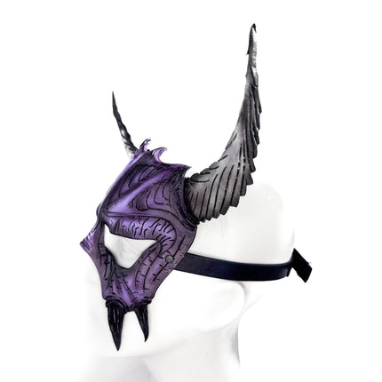Handmade Genuine Leather Mask with Horns in Purple and White  The Horned Beast