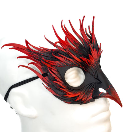 Layered Red Phoenix Handmade Genuine Leather Mask