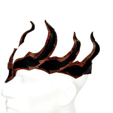 Rust Colored Masquerade Crown of Handmade Genuine Leather in  Green and Black
