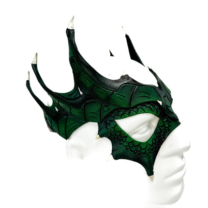 Green Dragon Crown Eye Mask - Handmade Genuine Leather - Masquerade, Halloween or Cosplay Costume