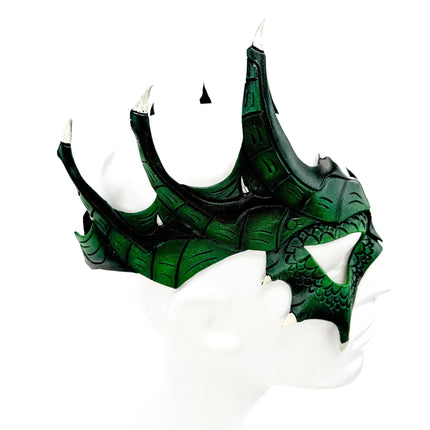 Green Dragon Crown Eye Mask - Handmade Genuine Leather - Masquerade, Halloween or Cosplay Costume