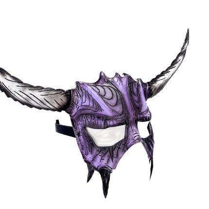 Handmade Genuine Leather Mask with Horns in Purple and White  The Horned Beast