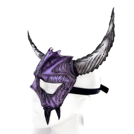 Handmade Genuine Leather Mask with Horns in Purple and White  The Horned Beast