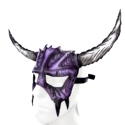 Handmade Genuine Leather Mask with Horns in Purple and White  The Horned Beast