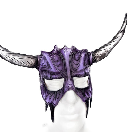 Handmade Genuine Leather Mask with Horns in Purple and White  The Horned Beast