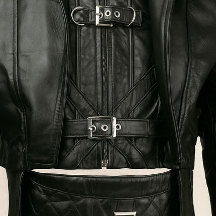 Gothic Black Leather Hooded Jacket with Buckle Straps & D-Rings – Cyberpunk Streetwear by Ox and Bulls