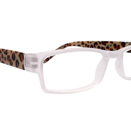 Xena, (Premium) Reading Glasses, Square Readers Clear Frosted +1.25.. +6 High / Strong Magnifying Eyeglasses (Brown Leopard) NY Fifth Avenue