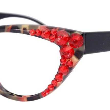 Lynx, (Bling) Cat Eyes, Women Reading Glasses W (light Siam) Genuine European Crystals (Red, Tortoise Black) Cat eye Frame, NY Fifth Avenue.