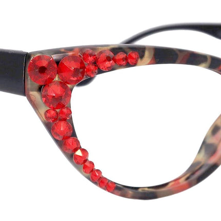 Lynx, (Bling) Cat Eyes, Women Reading Glasses W (light Siam) Genuine European Crystals (Red, Tortoise Black) Cat eye Frame, NY Fifth Avenue.