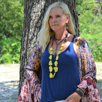 Blue Lapis Double Strand Lariat Necklace with Copper Feather 244z