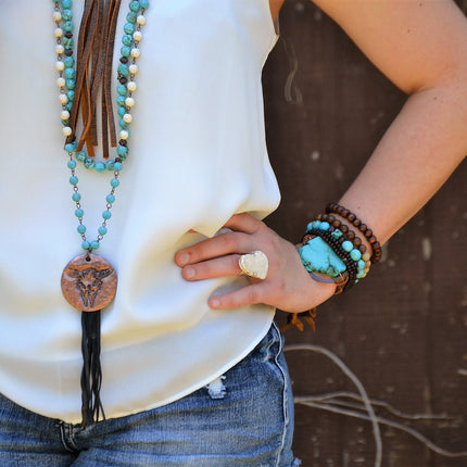 Turquoise Bracelet w/ Stone Slab & Adjustable Ties 010i