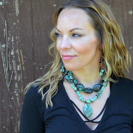 Chunky Turquoise Necklace w/ Natural Teardrop Pendant 249m