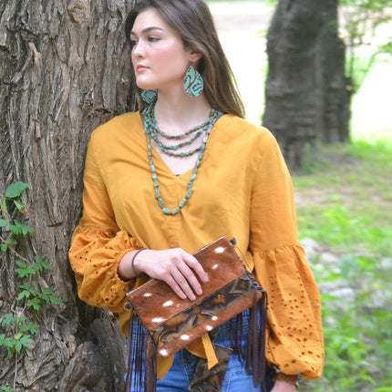 **Leather Teardrop Earrings in Cowboy Turquoise 203b