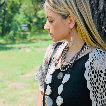 White Turquoise Chunky Earrings 215N