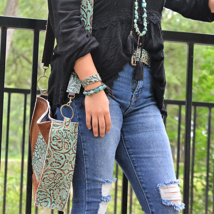 **Narrow Leather Cuff in Cowboy Turquoise w/ adjustable leather 001f
