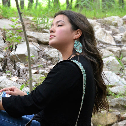 **Leather Oval Earrings Cowboy Turquoise 203a