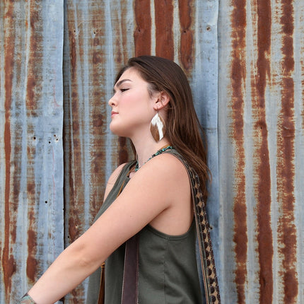 **Leather Oval Earrings in Tan and White Hair-on-Hide 222c