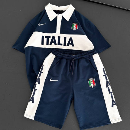 Italia Inspired Men's Polo & Shorts Set – Athletic Heritage with Bold National Style