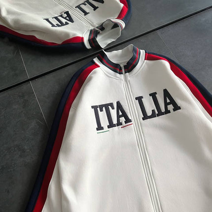 Italia Full-Zip Track Jacket - White with Red and Navy Accents