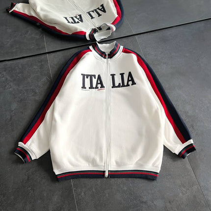 Italia Full-Zip Track Jacket - White with Red and Navy Accents