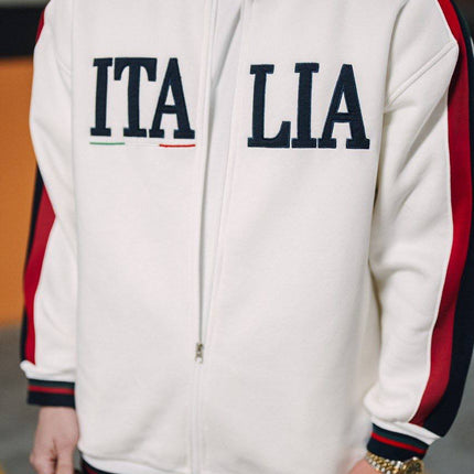 Italia Full-Zip Track Jacket - White with Red and Navy Accents