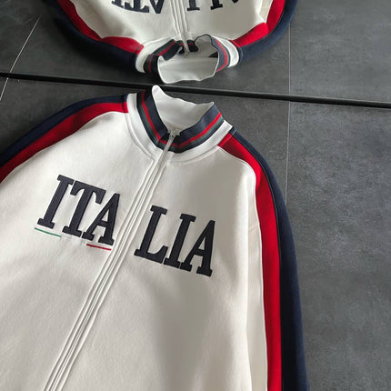 Italia Full-Zip Track Jacket - White with Red and Navy Accents