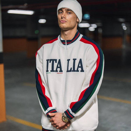 Italia Full-Zip Track Jacket - White with Red and Navy Accents