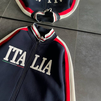 Italia Full-Zip Track Jacket - White with Red and Navy Accents